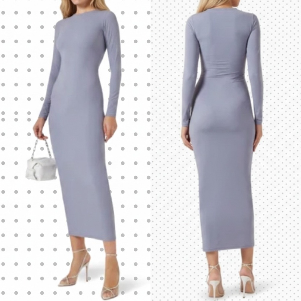 New Skims Fits Everybody Crew Long Sleeve Slate Blue Dress Gray NWT S Small